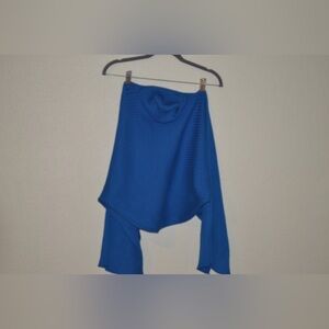 Pink Rose Cerulean Cropped Turtleneck Poncho Sweater